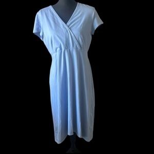 Eileen Fisher Light Blue Faux Wrap Jersey Knit Midi Dress Short Sleeve Medium